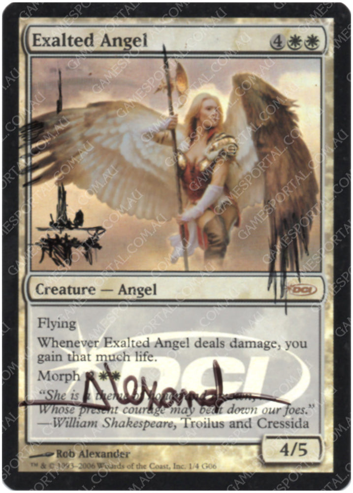Exalted Angel [Judge Gift Cards 2006] - Lightly Played Foil, English, Signed, Rob Alexander Alter