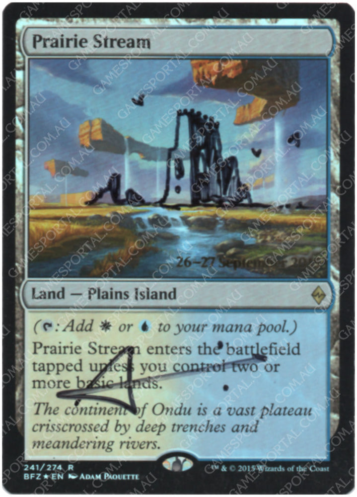 Prairie Stream [Battle for Zendikar Prerelease Promos] - Lightly Played Foil, English, Signed, Adam Paquette Alter
