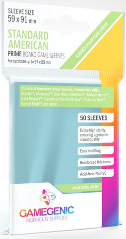 Gamegenic Prime Board Game Sleeves - Size Code GREEN - Standard American Size (59mm x 91mm) (50 Sleeves Per Pack)