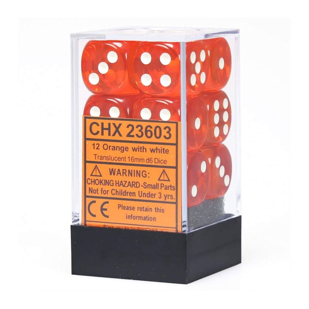 Chessex Translucent 16mm d6 Orange/White Block (12)