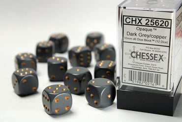 Chessex Opaque 16mm d6 Dark Grey/Copper (12)