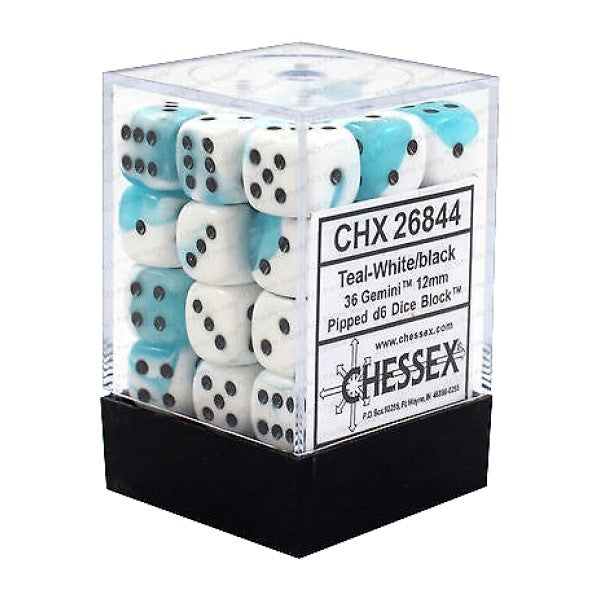 Chessex Gemini 12mm d6 Teal-White/black (36)