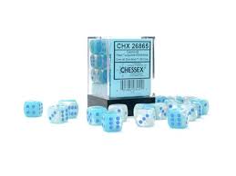 Chessex Gemini 12mm d6 Pearl Turqoise-white/Blue luminary (36)