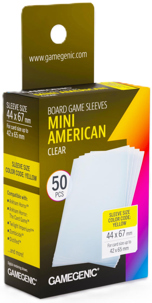 Gamegenic Prime Board Game Sleeves - Size Code YELLOW - Mini American-Sized (44mm x 67mm) (50 Sleeves Per Pack)