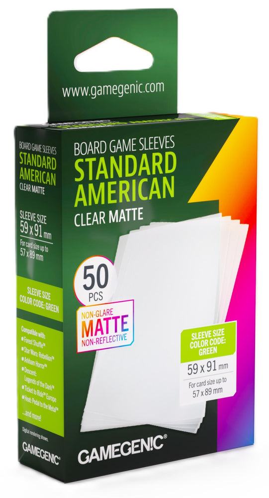 Gamegenic Matte Board Game Sleeves - Size Code GREEN - Standard American Size (59mm x 91mm) (50 Sleeves Per Pack)