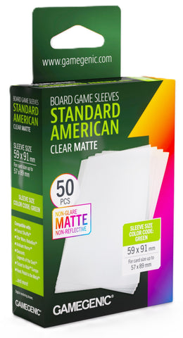 Gamegenic Matte Board Game Sleeves - Size Code GREEN - Standard American Size (59mm x 91mm) (50 Sleeves Per Pack)