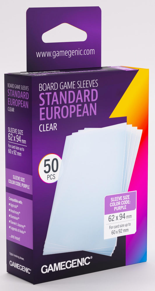 Gamegenic Prime Board Game Sleeves - Size Code PURPLE - Standard European-Sized (62mm x 94mm) (50 Sleeves Per Pack)