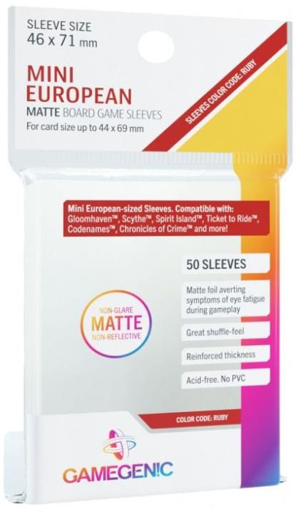 Gamegenic Matte Board Game Sleeves - Size Code RUBY - Mini European Sized (46mm x 71mm) (50 Sleeves Per Pack)