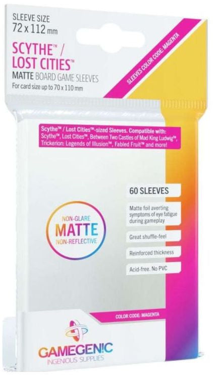 Gamegenic Matte Board Game Sleeves - Size Code MAGENTA - Scythe/Lost Cities (72mm x 112mm) (60 Sleeves Per Pack)