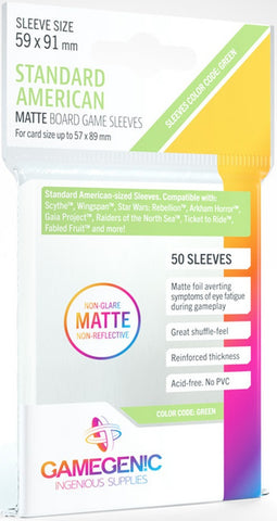 Gamegenic Matte Board Game Sleeves - Size Code GREEN - Standard American Size (59mm x 91mm) (50 Sleeves Per Pack)