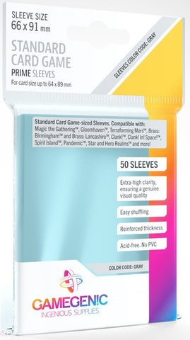 Gamegenic Prime Board Game Sleeves - Size Code GRAY - Standard Size (66mm x 91mm) (50 Sleeves Per Pack)