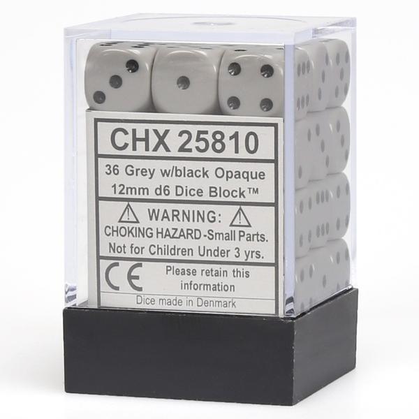 Chessex Opaque 12mm d6 Dark Grey/Black Block (36)