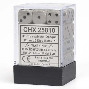 Chessex Opaque 12mm d6 Dark Grey/Black Block (36)