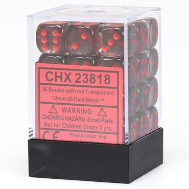 Chessex Translucent 12mm d6 Smoke/Red Block (36)