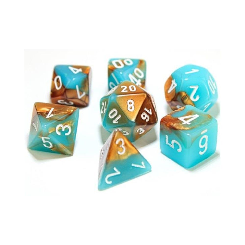 Chessex Gemini Copper-Turquoise with White 7-Die Set