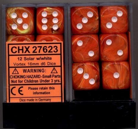 Chessex Vortex 16mm d6Solar Yellow/White Block (12)