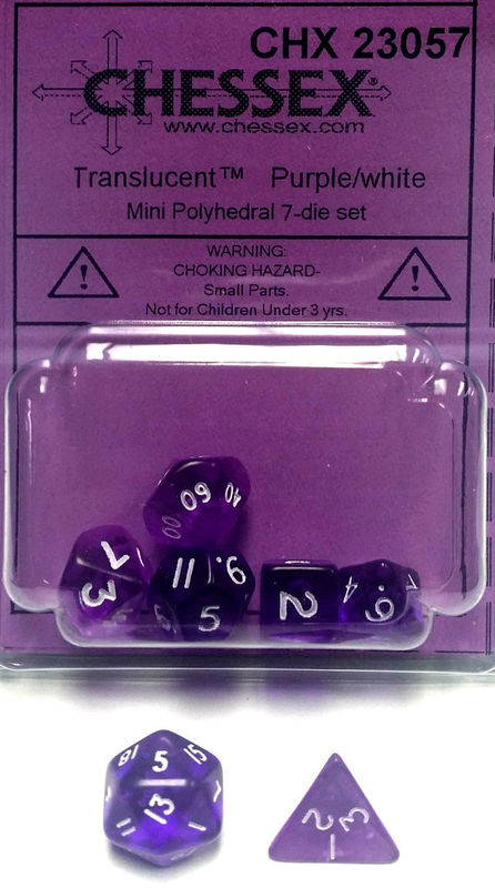 Chessex Transparent Mini Purple/white 7-Die Set