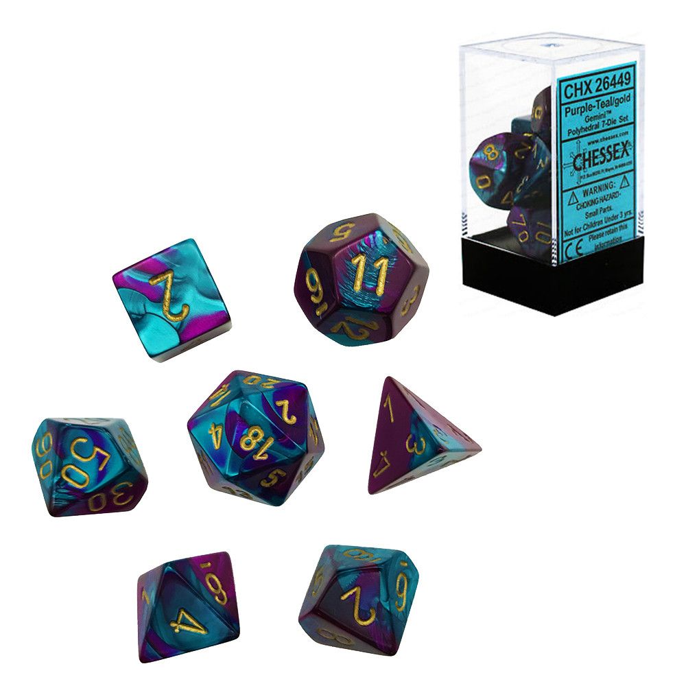 Chessex Gemini Purple-Teal with Gold 7-Die Set