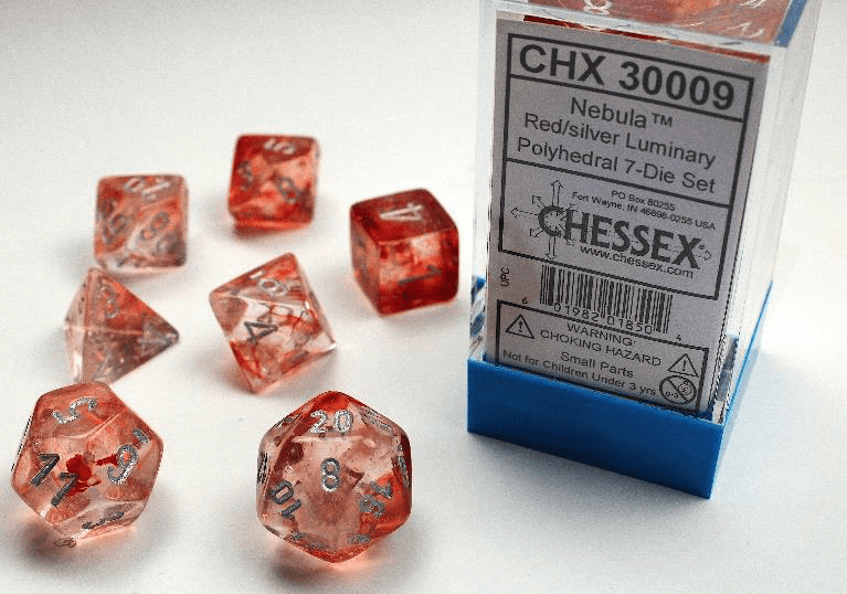Chessex Nebula Red with Silver 7-Die Set