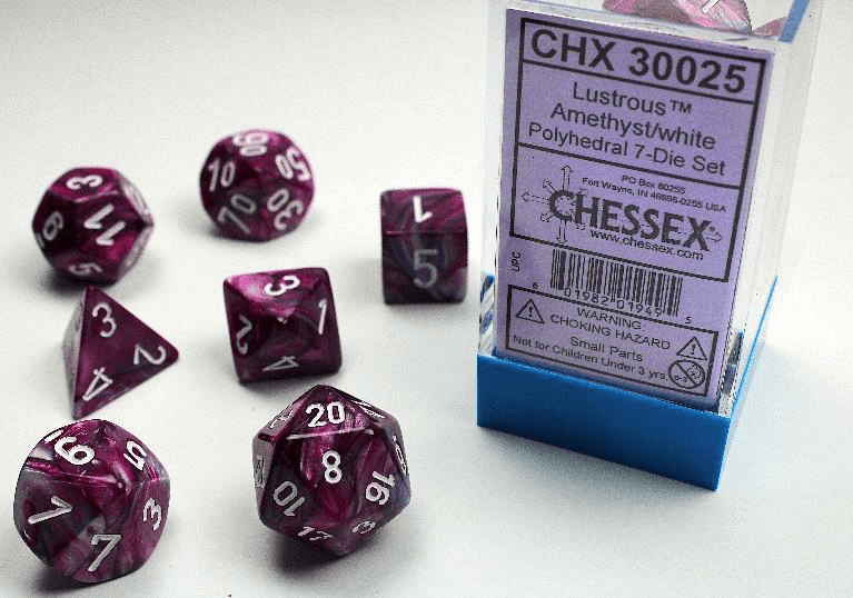 Chessex Lustrous Amethyst with White 7-Die Set