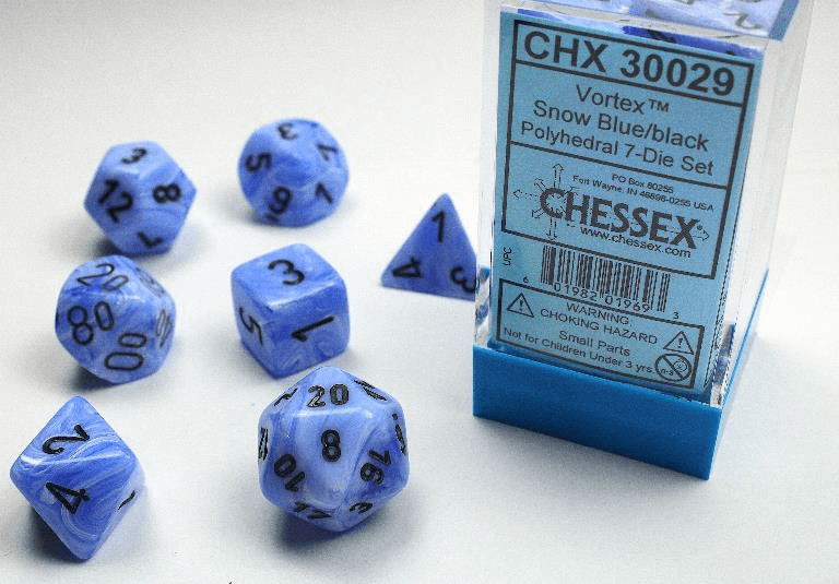 Chessex Vortex Snow Blue with Black 7-Die Set
