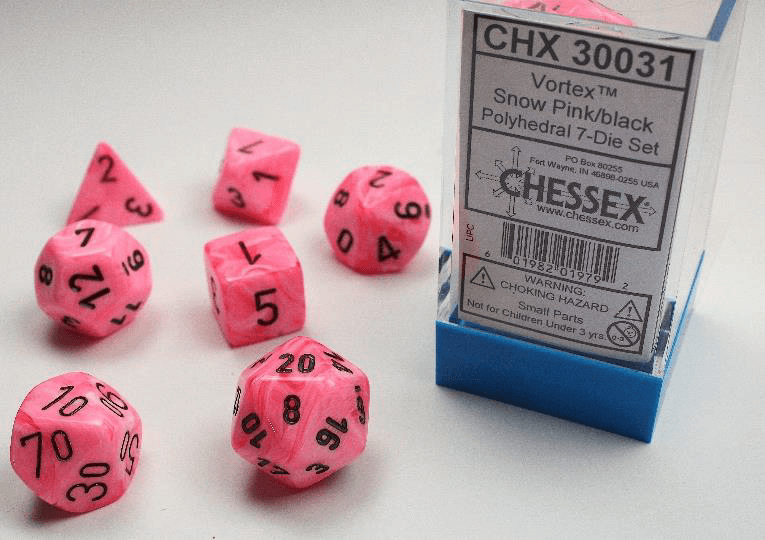 Chessex Vortex Snow Pink with Black 7-Die Set
