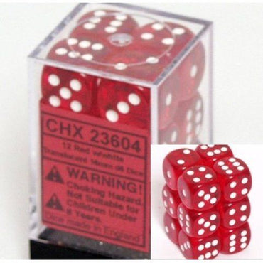 Chessex Translucent 16mm d6 Red/white Block (12)