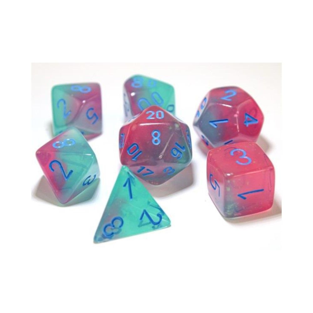 Chessex Gemini Gel Green-Pink with Blue 7-Die Set