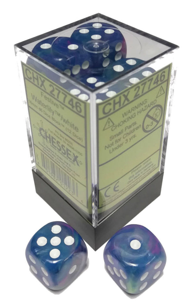 Chessex Festive 16mm d6 Waterlily/White Block (12)