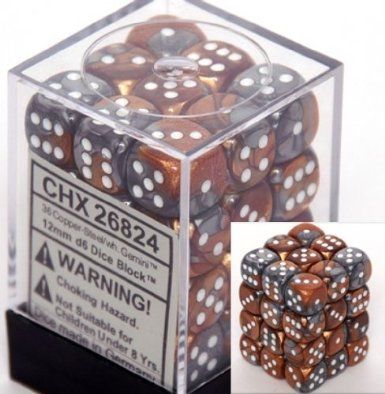 Chessex Gemini 12mm d6 Copper-Steel w/white (36)