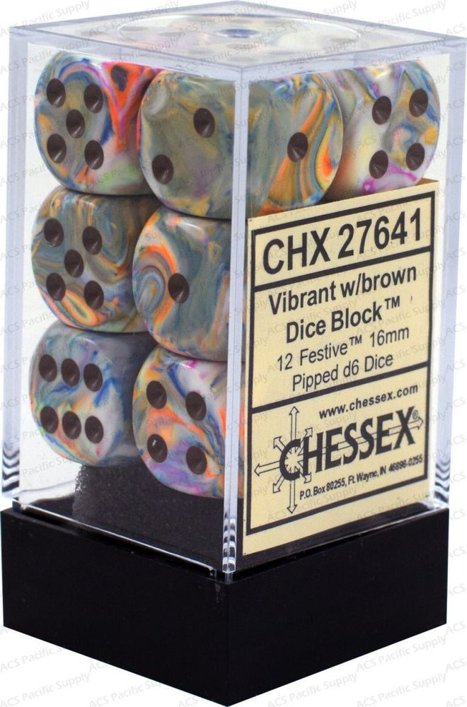 Chessex Festive 16mm d6 Vibrant/Brown Block (12)