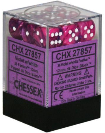 Chessex Festive 12mm d6 Violet/white (36)