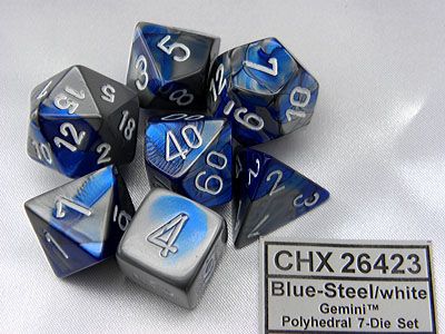Chessex Gemini Blue-Steel w/white 7-Die Set