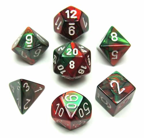 Chessex Gemini Green-red w/white 7-Die Set
