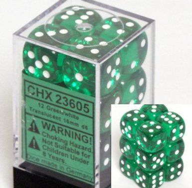 Chessex Translucent 16mm d6 Green/white Block (12)