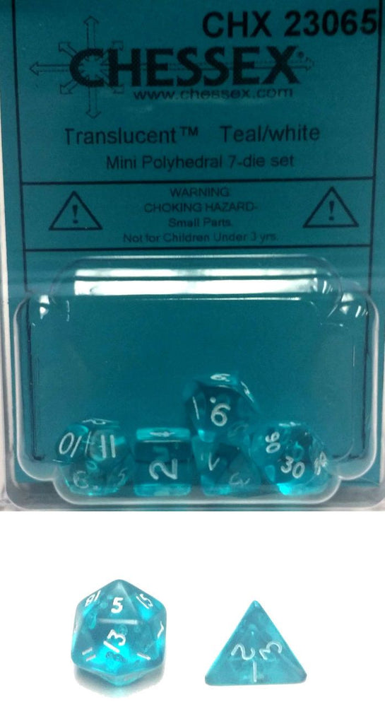 Chessex Transparent Mini Teal/white 7-Die Set