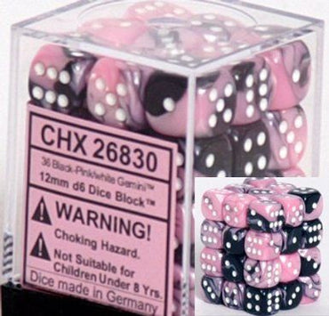 Chessex Gemini 12mm d6 Black-pink w/white (36)