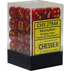 Chessex Vortex 12mm d6 Red w/Yellow (36)