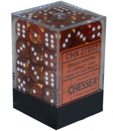 Chessex Lustrous 12mm d6 Bronze /white (36)