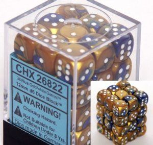 Chessex Gemini 12mm d6 Blue-Gold w/white (36)