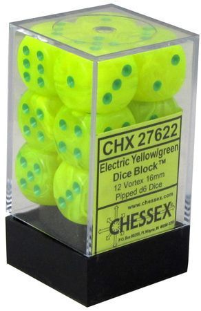 Chessex Vortex 16mm d6 Bright Yellow/Green Block (12)