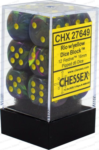 Chessex Festive 16mm d6 Rio/Yellow Block (12)