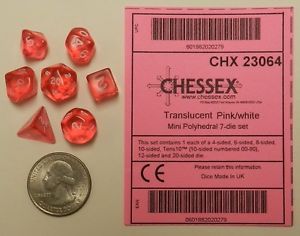 Chessex Transparent Mini Pink/white 7-Die Set