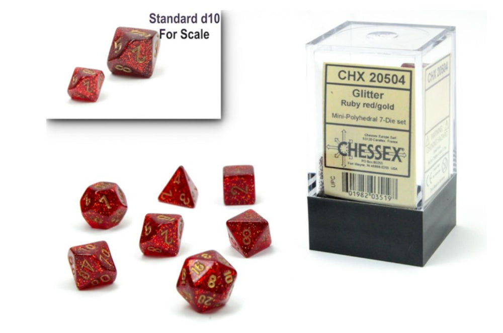Chessex Glitter Mini Ruby Red/Gold 7-Die Set