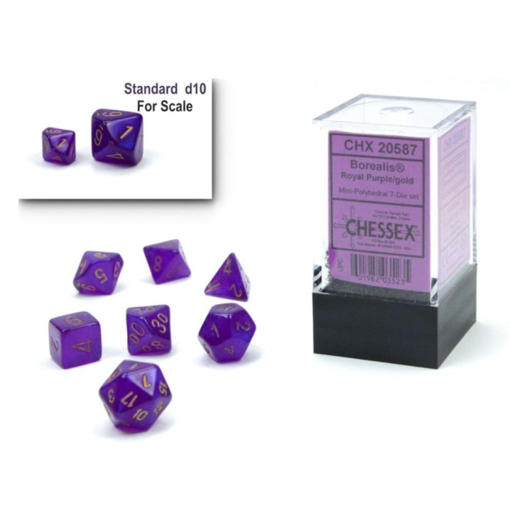 Chessex Borealis Mini Royal Purple/Gold Luminary 7-Die Set