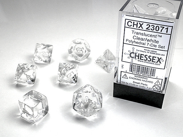 Chessex Translucent Clear/White 7-Die Set