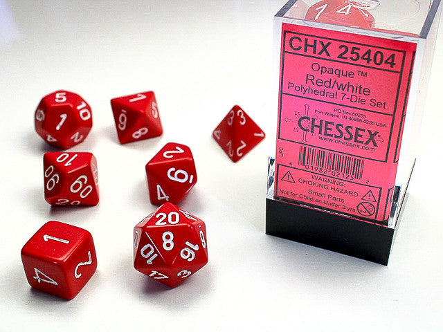 Chessex Opaque Red/White 7-Die Set