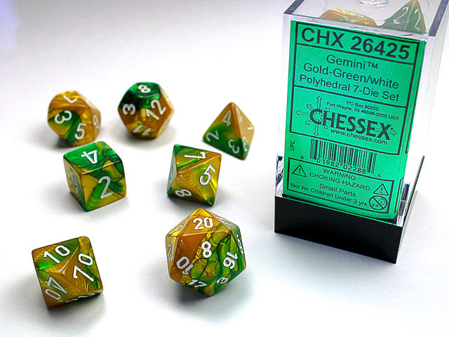 Chessex Gemini Gold-Green/White 7-Die Set