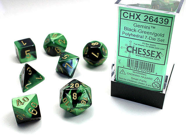 Chessex Gemini Black-Green/Gold 7-Die Set