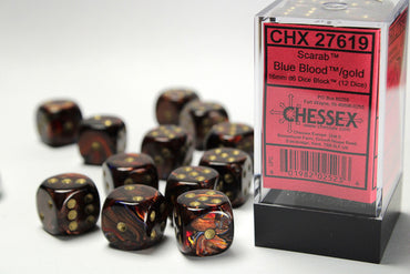 Chessex Scarab 16mm d6 Blue Blood/gold Block (12)